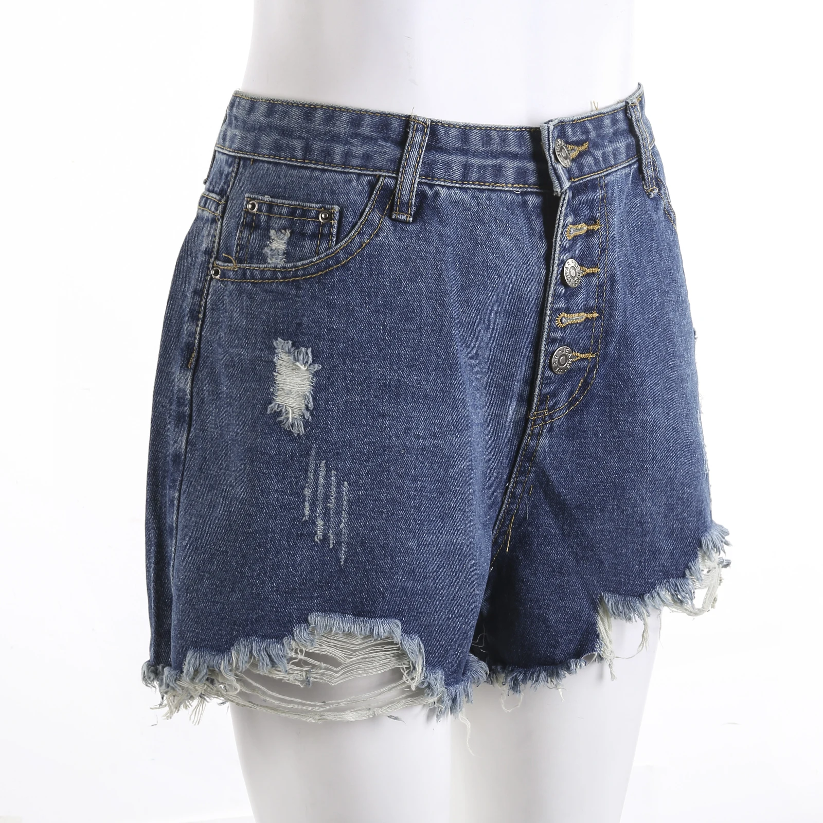 Zomer Vintage Vrouwen Pocket Jeans Denim Manchet Ripped Verzwakte Gat Vrouwelijke Hoge Taille Bodem Sexy Casual Shorts Hot