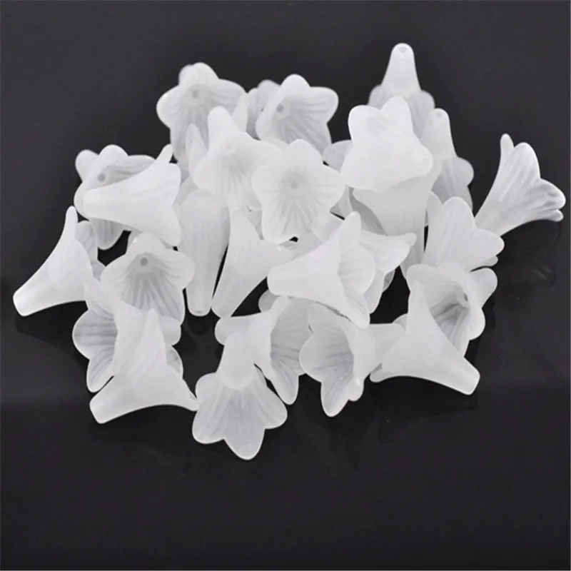 50 PCs Doreen Box Frosted Acrylic Beads White Lily Flower Bead For DIY Fashion Jewelry Making Accessories 22x22mm, Hole: 1.8mm