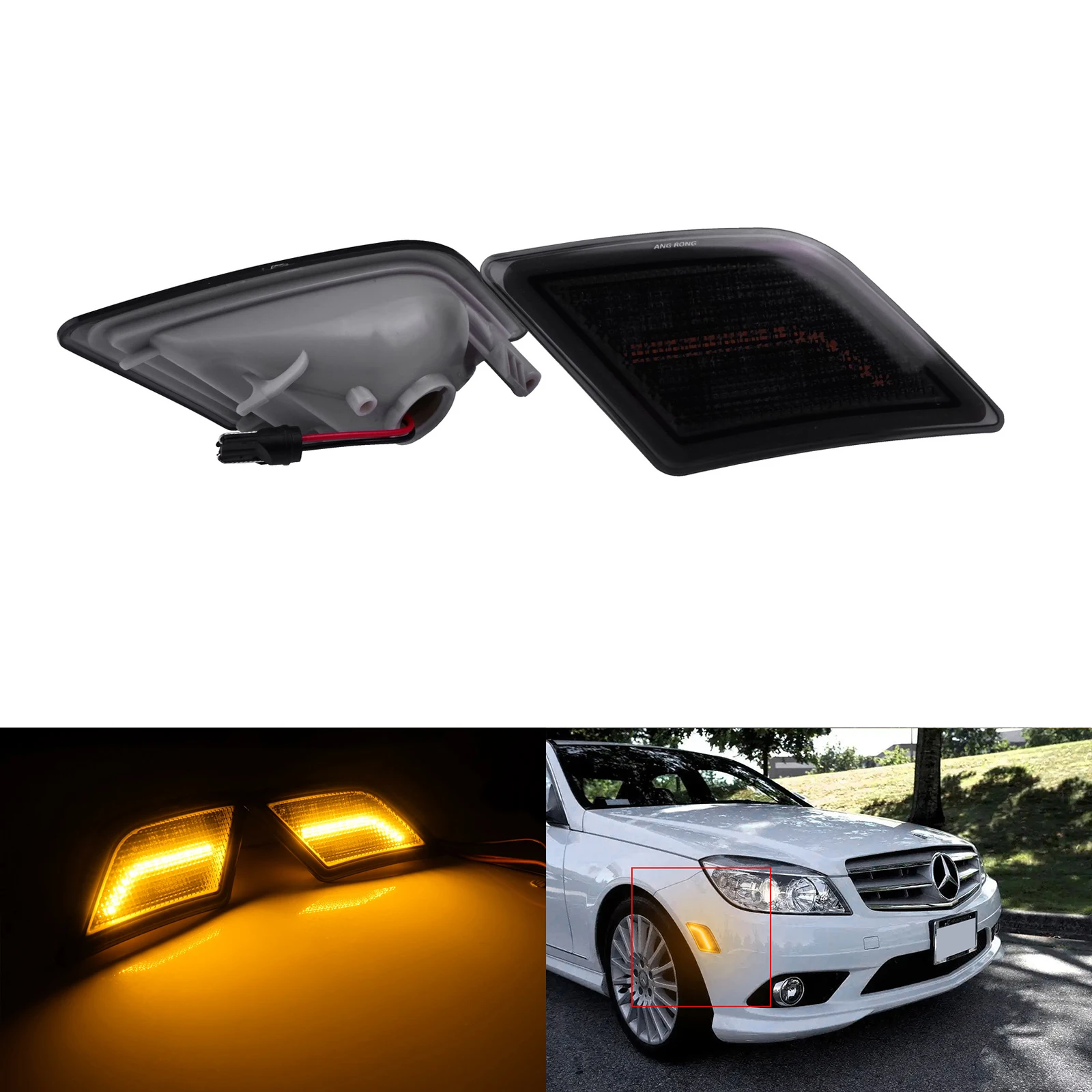 

ANGRONG 2pcs LED Side Repeater Light Lamp For Mercedes W204 C300 C350 C63 AMG 2008-2011