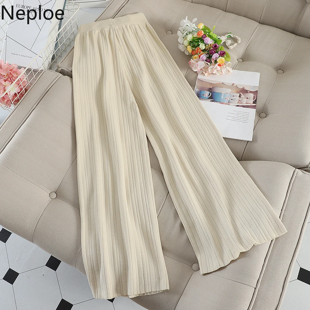 Neploe Two Piece Outfits for Women Striped Long Sleeve Tshirt+high Waist Wide Leg Pants Korean Fall Clothes Suit 2 Piece Set