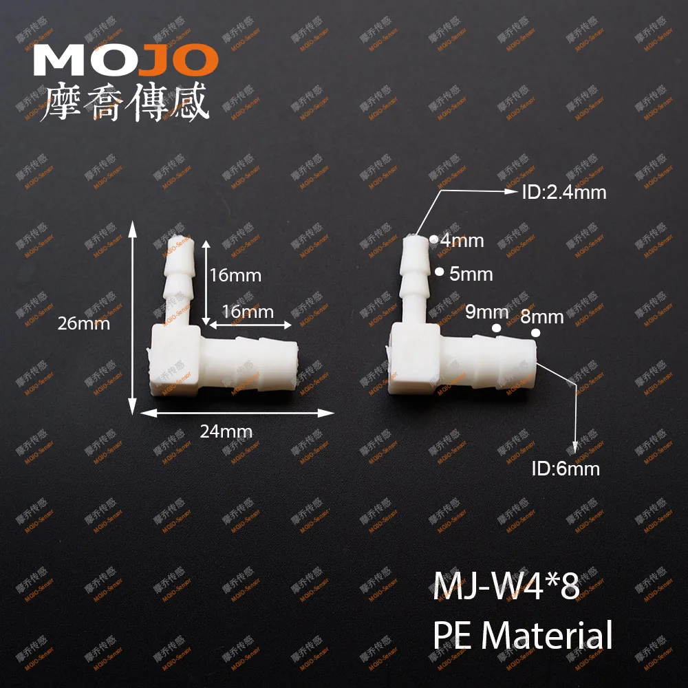 

2020 (100pcs/lots) MJ-W4x8 PE Reducing elbow barbed type 4mm-8mm out diameter pipe connector