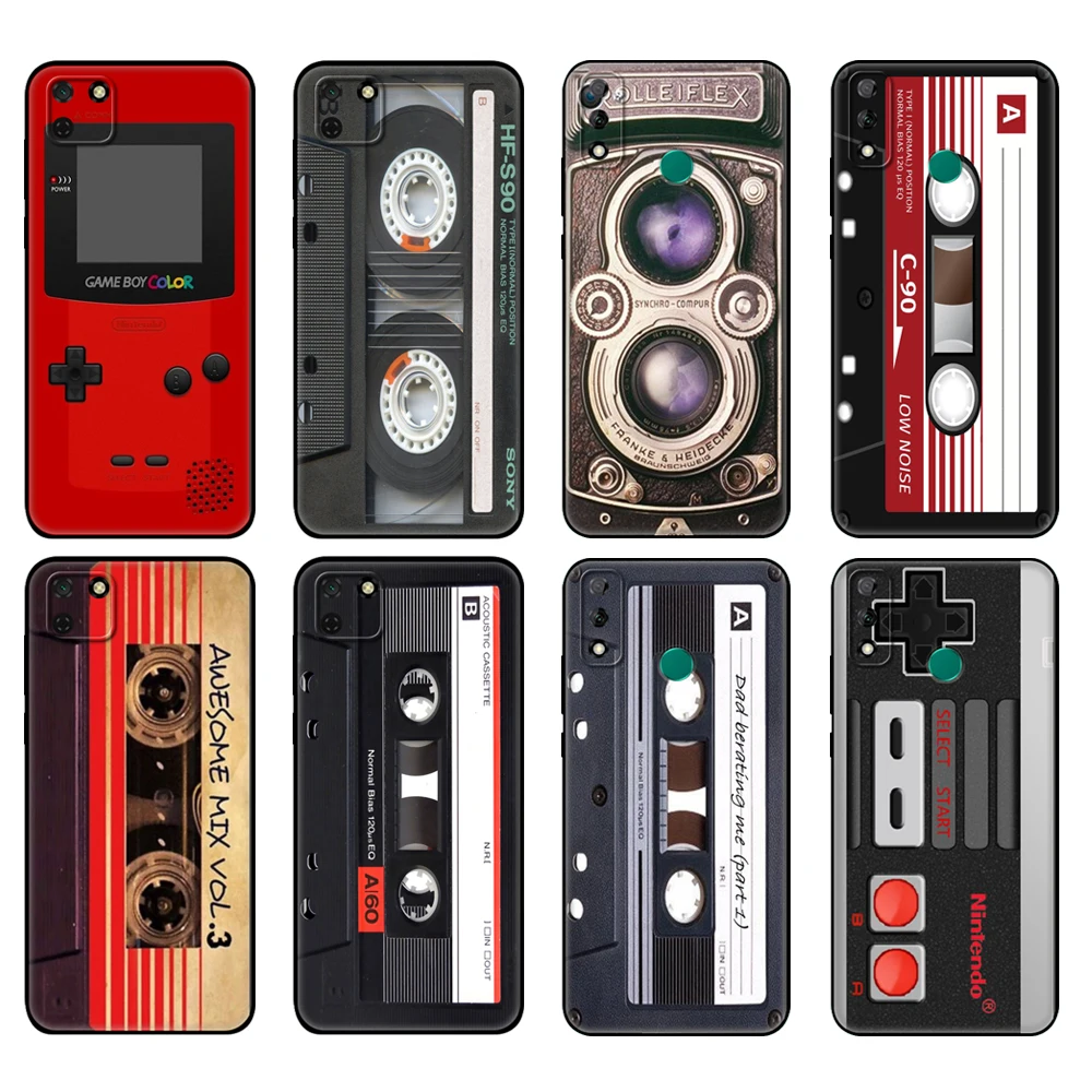 Black tpu Case For Huawei Y9S Y6S Y8S Y5P Y7P Y8P Case For Huawei Y5 lite Prime Y6 2019 Cover Vintage Cassette tape retro style