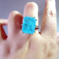 KQDANCE Created 12*16mm Emerald Paraiba Tourmaline Pariba Gemstones Diamond Rings With green/blue Stone Jewelry For Woman