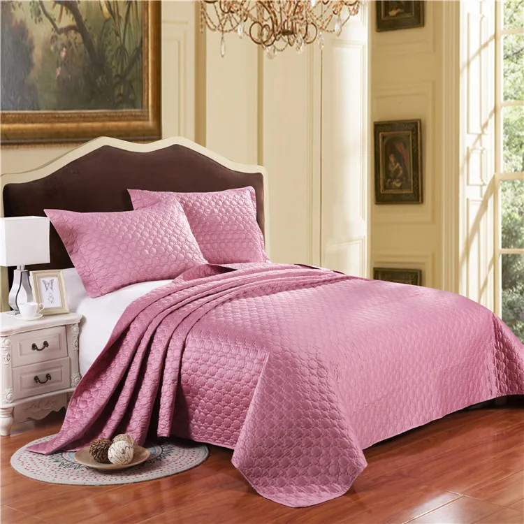 Rose Pink Bedding Sets King Size Bed Spread Bed Cover Set Polyester Cotton Solid  Quilts Coverlets Bedsheets Mattress Topper