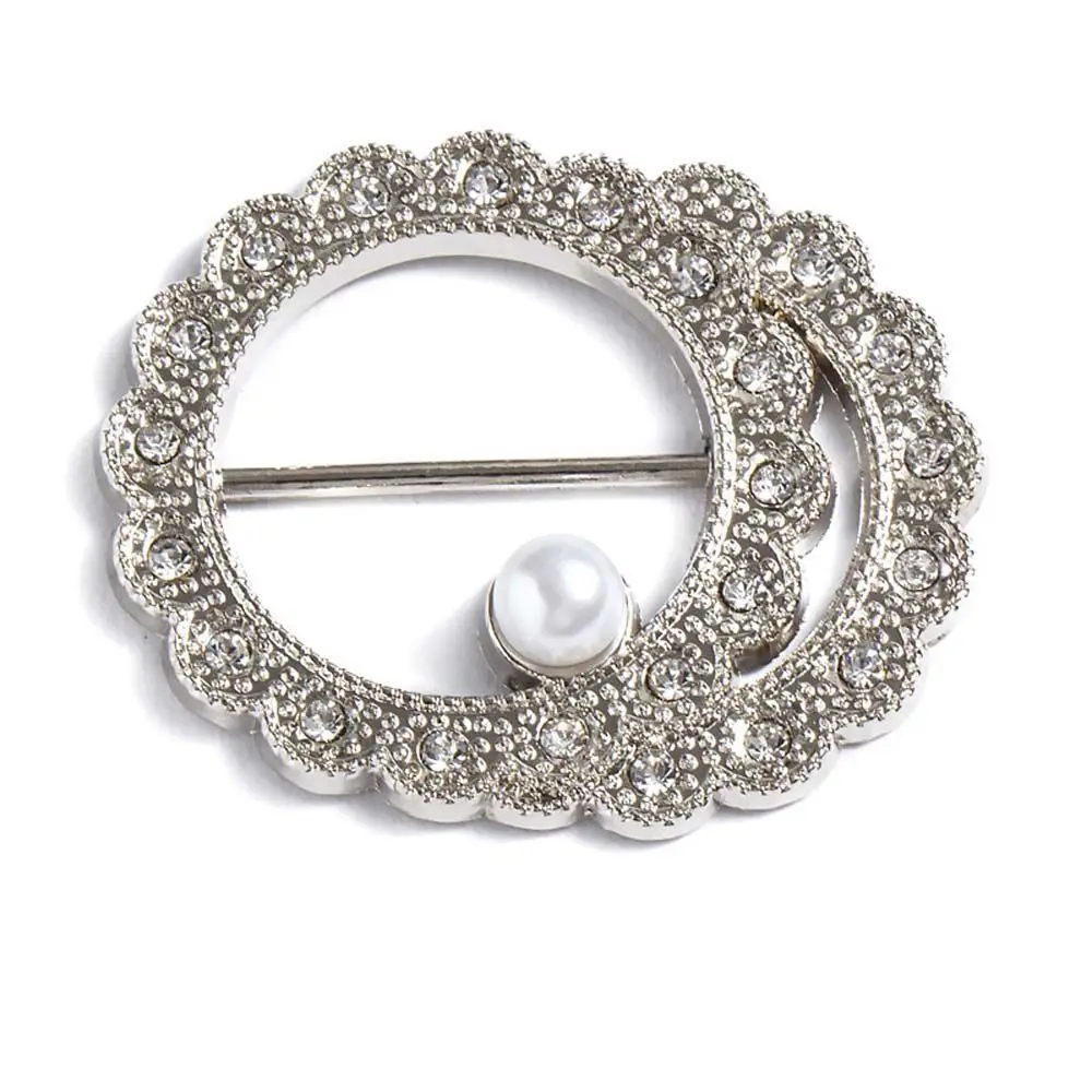 Elegant Fashion Square Pearl Round Crystal Shawl Clip Scarf Buckle Scarf Ring Brooch