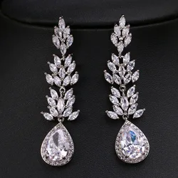 Ekopdee Classic Flower Crystal Zircon Earrings For Women Water Drop Cubic Zirconia Earring Engaged Wedding Jewelry 2021 New