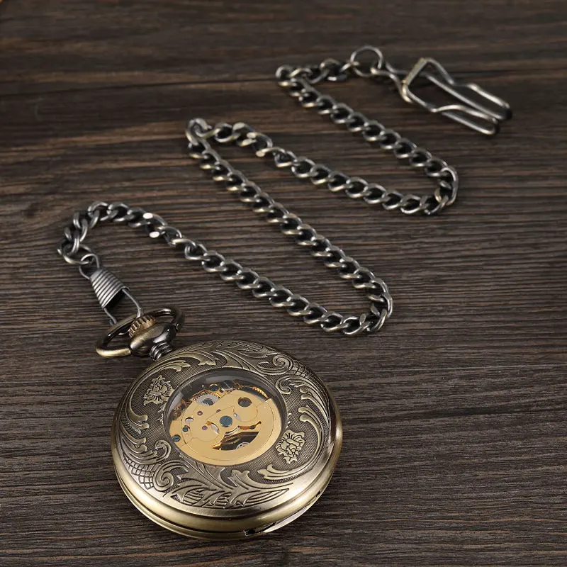 Retro Chinese Zodiac Hand Wind Mehanical Pocket Watch Men Waist chain Vintage Hollow Bronze Steampunk Watch With Chain Gift