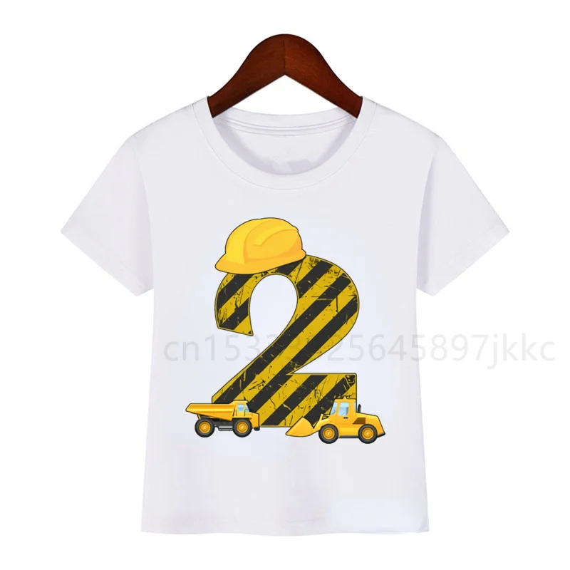 Boy Girl Birthday Number Excavator Construction Truck Bulldozer Crane Name Printed T-shirt Number 1-9 Funny Gift T-shirt