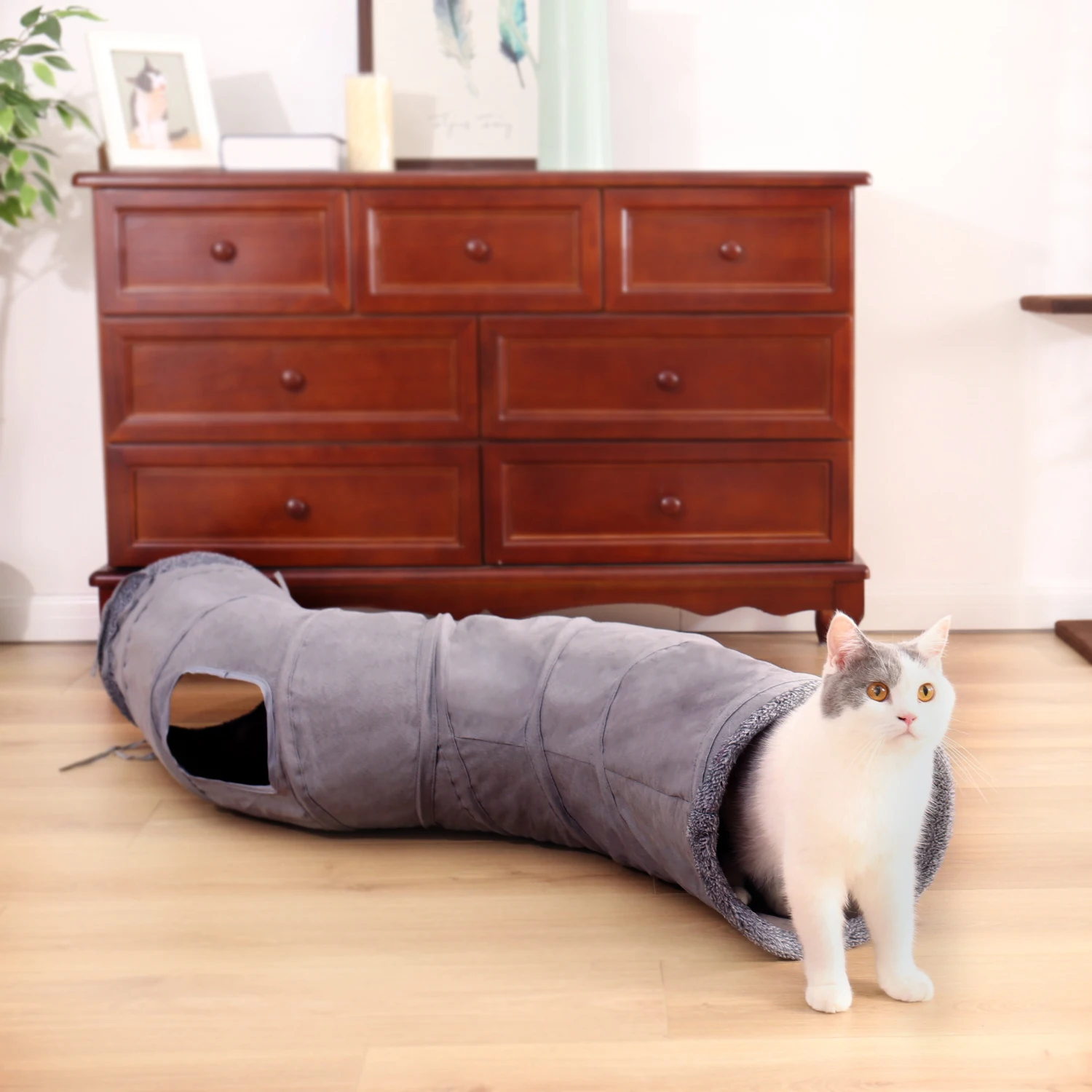 New Funny Cat Play Tunnel Foldable 2 Holes 130CM Cat Tunnel Play Crinkle Sound Cat Rabbit Play Tunnel With Ball Kitten Cat Toy