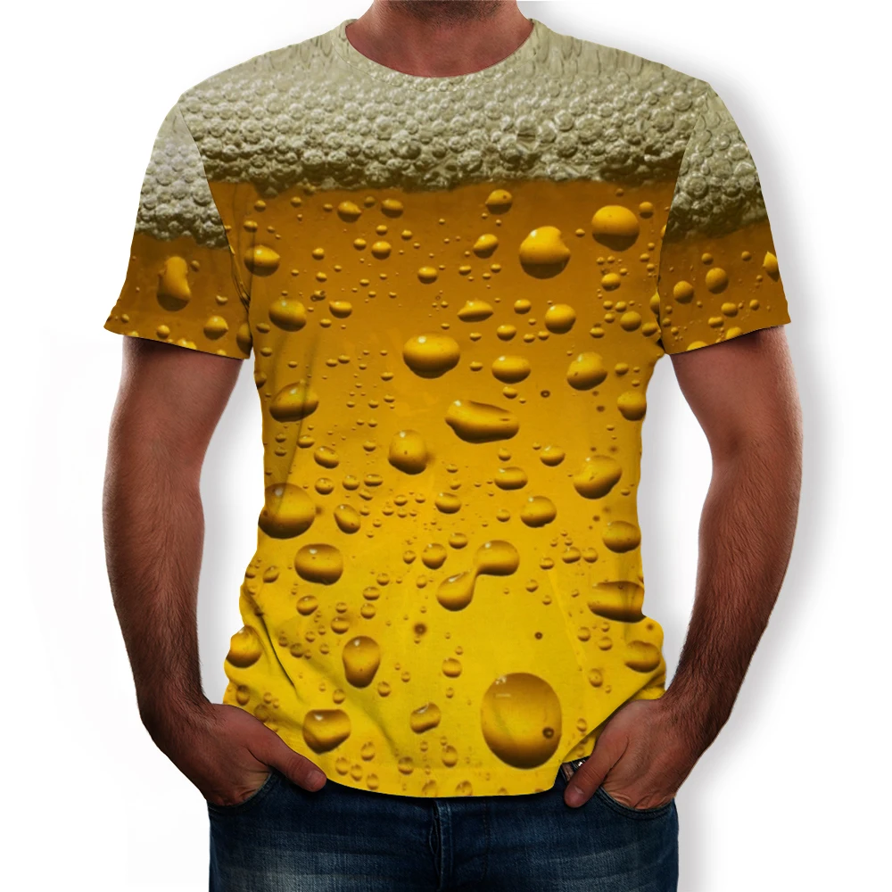 

Beer drinks 3D printing fashion men's and women's short-sleeved T-shirt soft material outdoor casual loose O-neck men's clothing