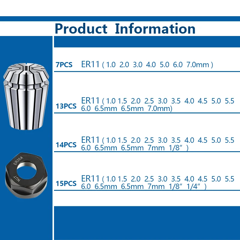 XCAN Spring Collet ER11 Collet Chuck 1-7mm CNC Router Spring Chuck For CNC Engraving Machine & Milling Lathe Tool Holder