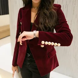 MUMUZI-Blazer feminino de veludo fino, casaco trespassado duplo, blazers simples, roupas de alto grau OL, nova marca, moda outono