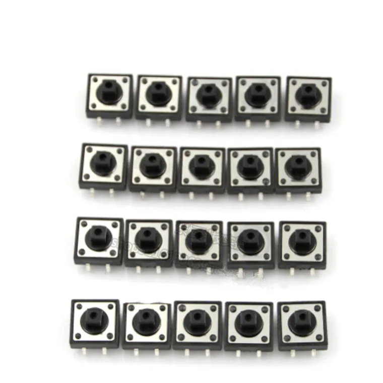 Tact switch 12X12X7.3 button square head with post 4-pin black