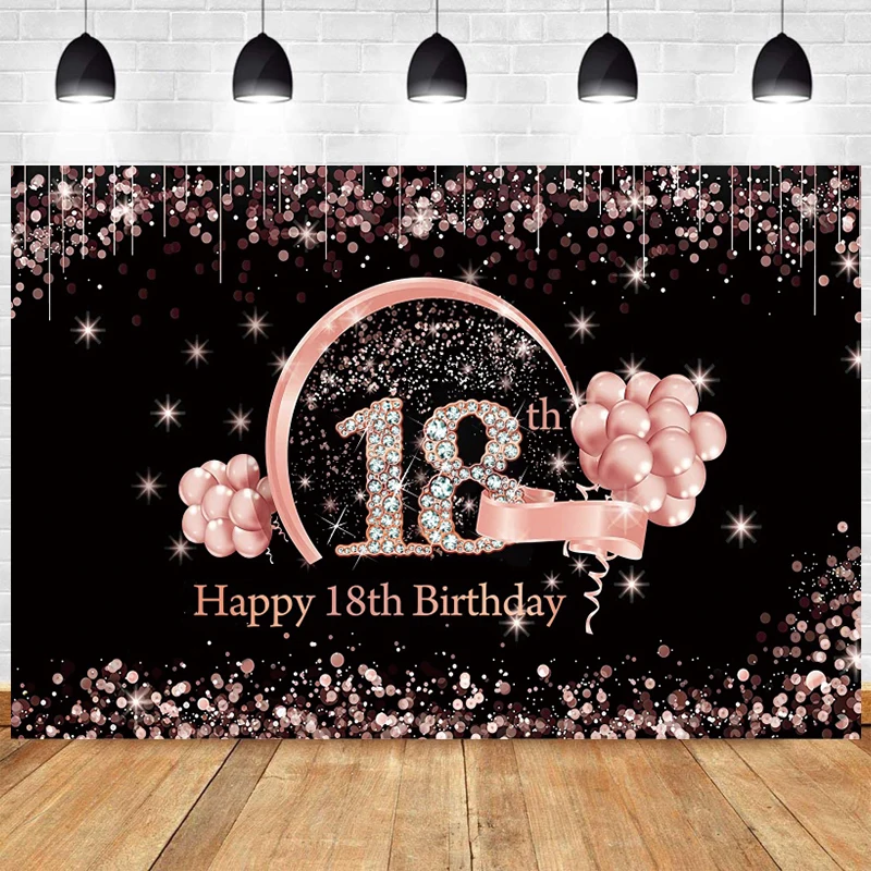 

Pink 18th Photo Backdrop Girls Happy Birthday Party Boys Balloon Photograph Background Banner Decoration Prop