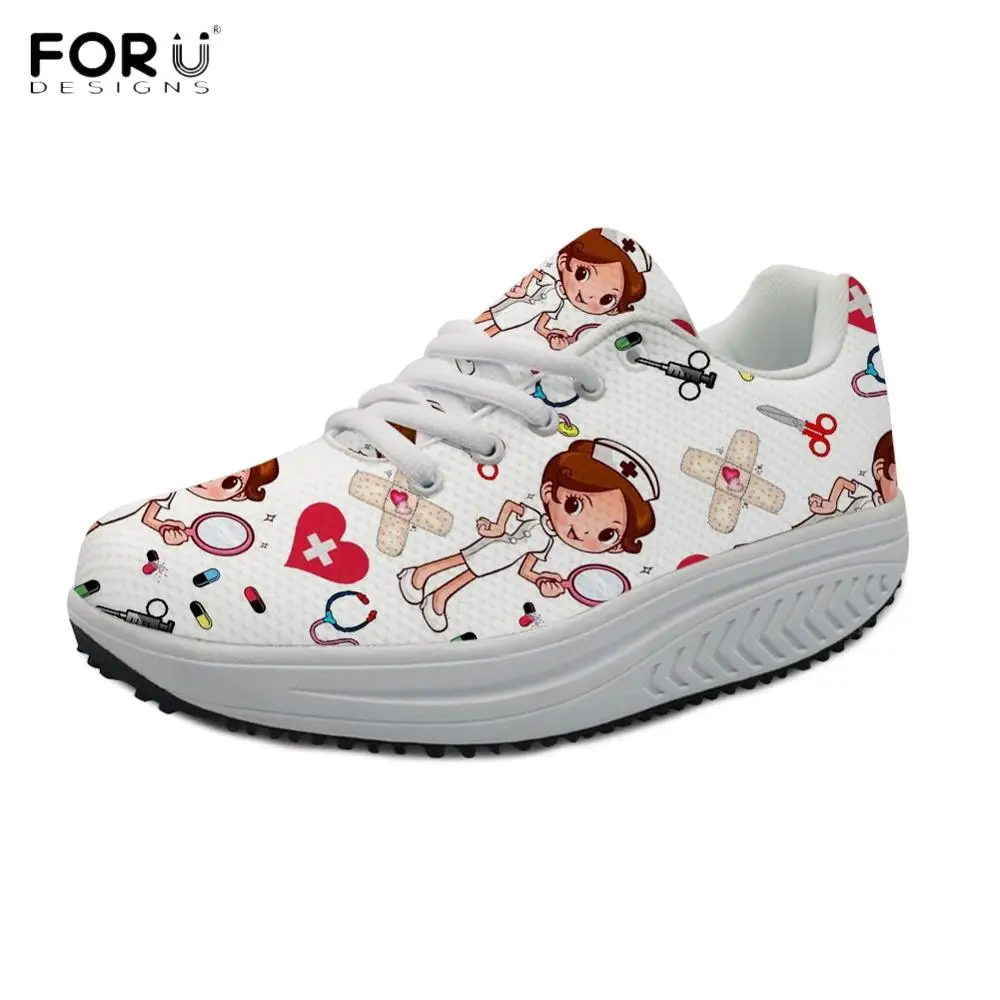 

FORUDESIGNS 2021 New Fashion Woman Platform Shoes Cartoon Nurse/Doctor Pattern Swing Shoes Casual Spring/Autumn Female Footwear