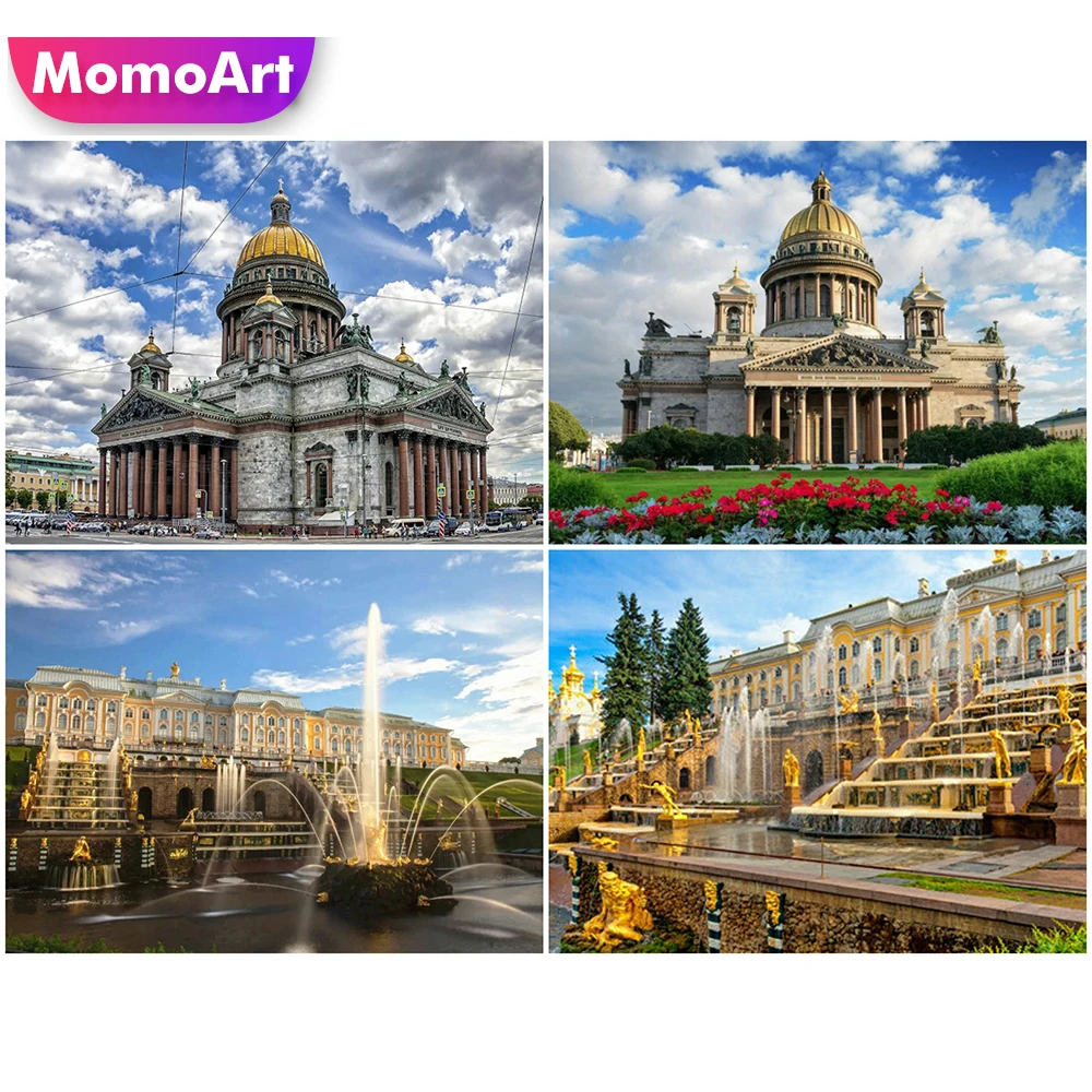 MomoArt Diamond Painting Saint Petersburg Cross Stitch Diamond Embroidery Building Mosaic Rhinestone Picture Scenery Home Decor