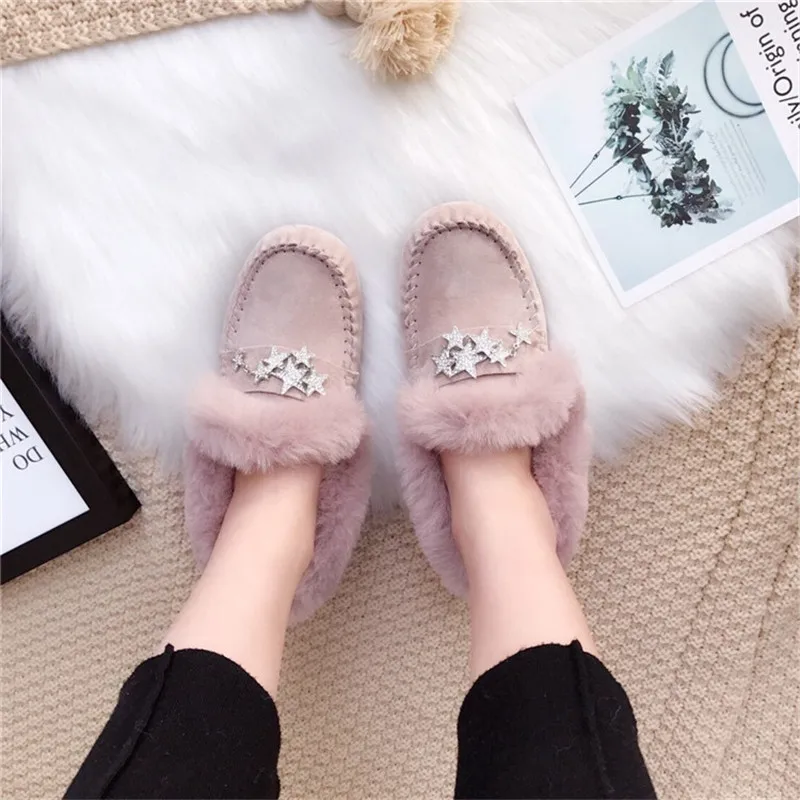 2022 Shoes Women 100% Natural Fur Shoes Moccasins Loafers Soft Genuine Leather Leisure Flats Female Casual Footwear Snow Boots