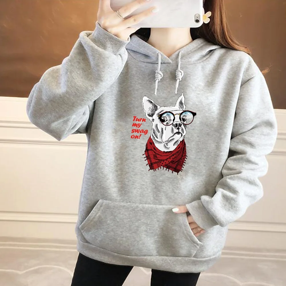 Sudadera con capucha holgada de gran tamaño para mujer, suéter deportivo con estampado de perro, estilo Harajuku, informal, de calle