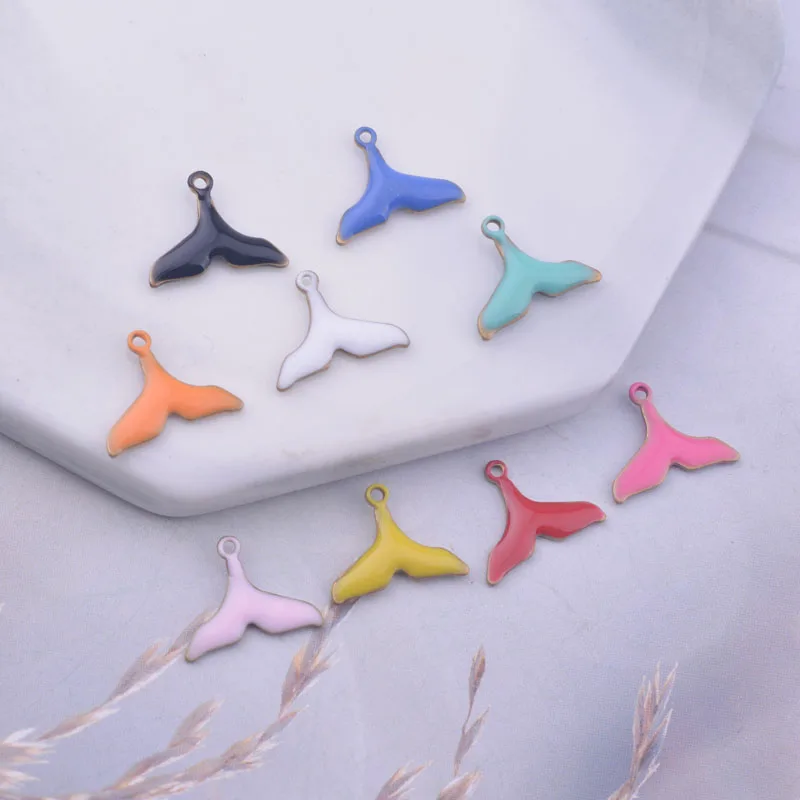 30 Stück 9*12mm beidseitig emaillierte Fischschwanz-Anhänger aus Kupfer für DIY-Schmuckherstellung – Detail 3