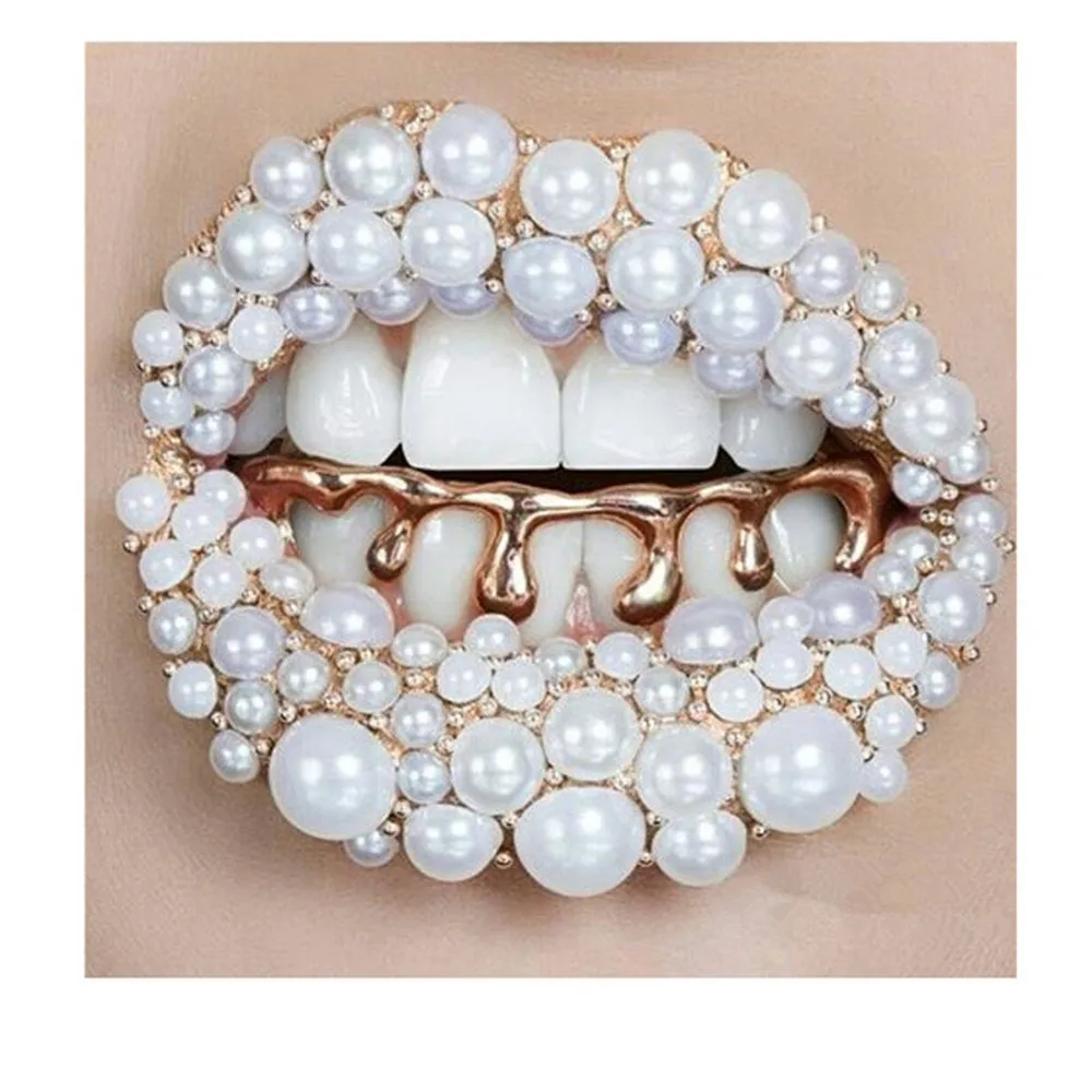 

Hot Sale Hip Hop Metal Bottom Teeth Drip Grillz Caps for Women Men Punk Mouth Teeth Grills Cosplay Tooth Body Jewelry Gift