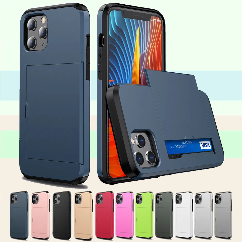 For iPhone 12 Pro Max XS Max XR X Case Hybrid Tough Slide Wallet Card Storage Armor Case For iPhone 11 12 Pro Max 6.7 6.1 Funda