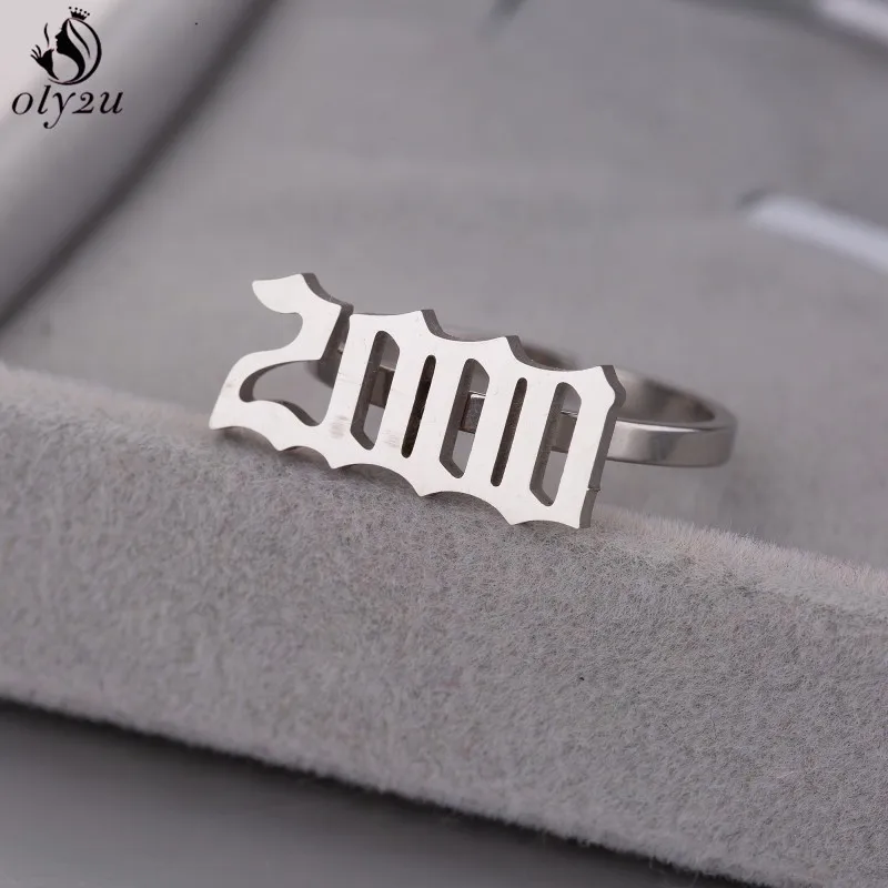 Oly2u Personalize Date Of Birth Year Number Rings for Women Men 1980 to 2000 Adjustable Stainless Steel Ring Anel Masculino