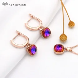 S&Z DESIGN New Trendy Square Crystal Dangle Earrings Pendant Necklace Jewelry Sets For Women Fashion Temperament Jewelry Gift