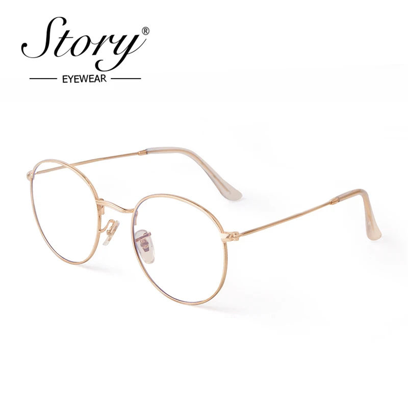 Story retro round blue light blocking glasses women 2020 brand designer computer eye glasses vintage gold glasses frame PS3447Q