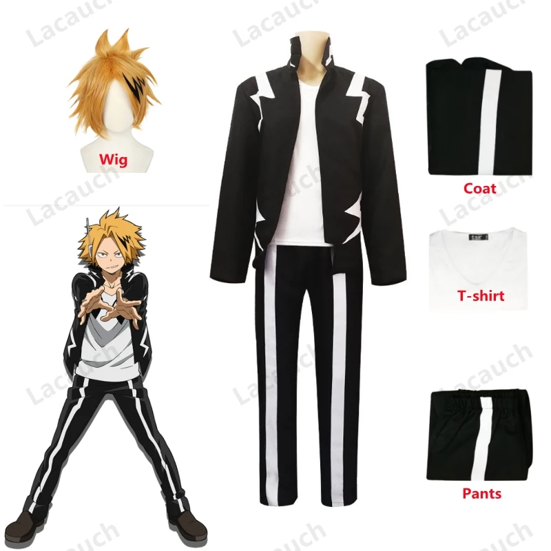 Anime Cosplay Costume My Hero Academia Kaminari Denki Short Wigs Hairpin Black Uniform Suit Halloween Christmas Party Outfit