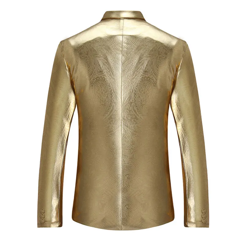 Mens Shiny Gold Metallic Blazer Jacket DJ Nightclub Blazer Men 2022 Fashion Paisley Suit Jacket Men Stage Singer Costume Homme