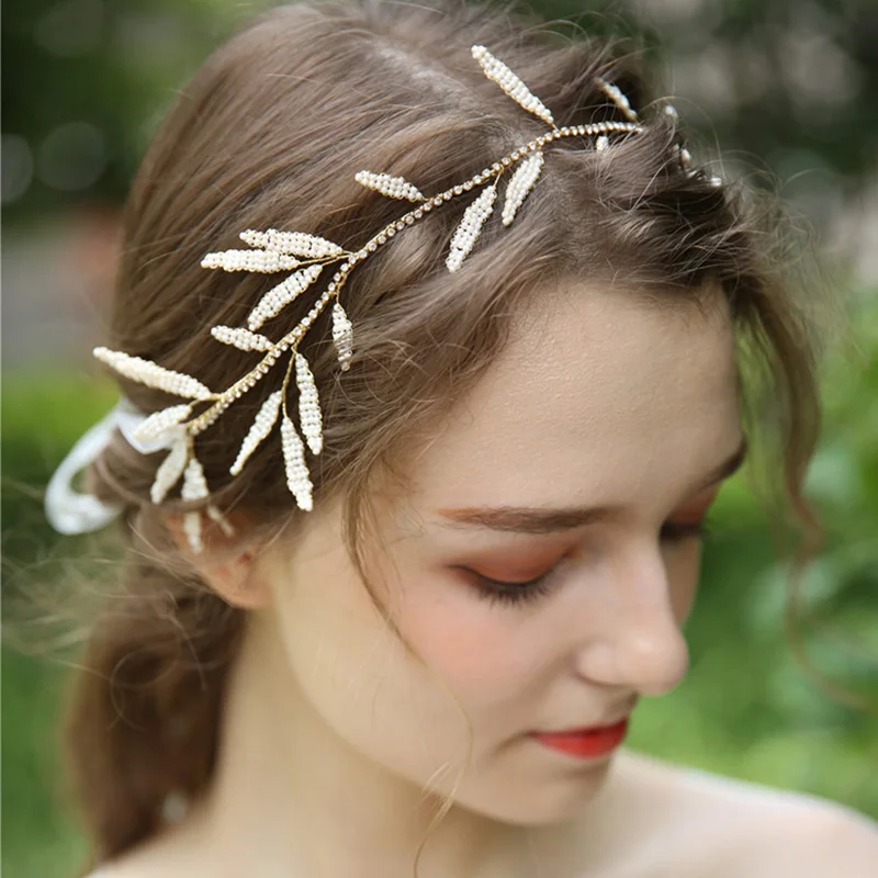 Jóias de cabelo boho feitas à mão, videira, miçangas pequenas, conjunto de acessórios com corrente de strass, faixa de cabeça para casamento