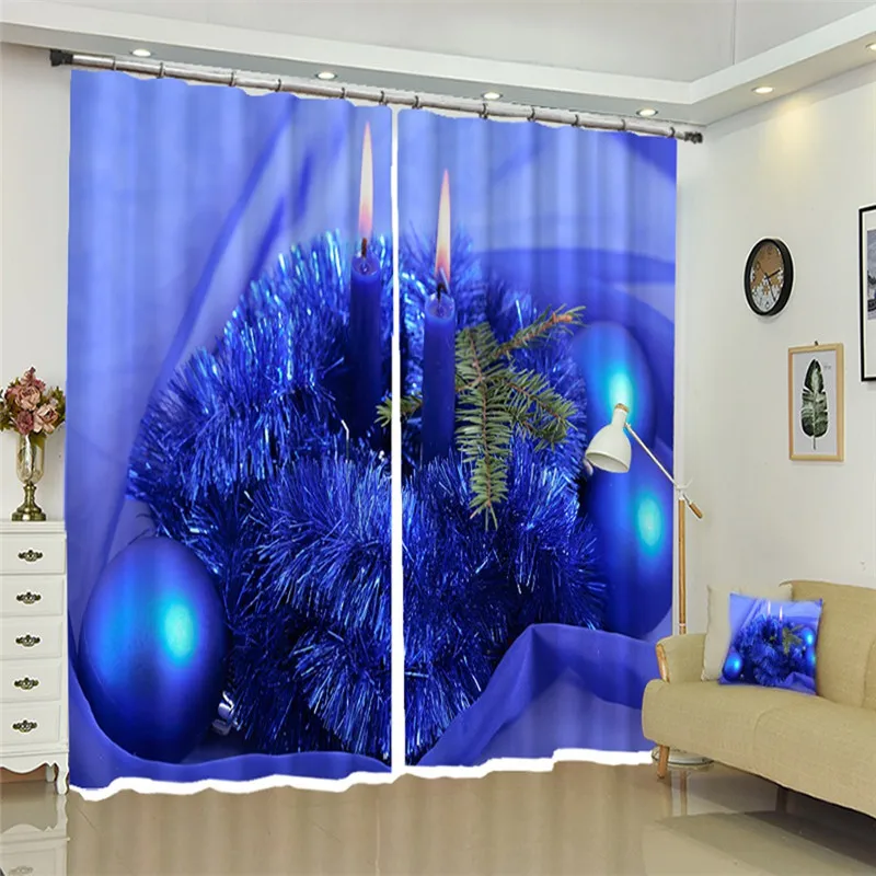 Blue Christmas Ball 3d Digital Printing Stereo Cutoff Curtains Custom Size High Precision Door Curtain Drapes