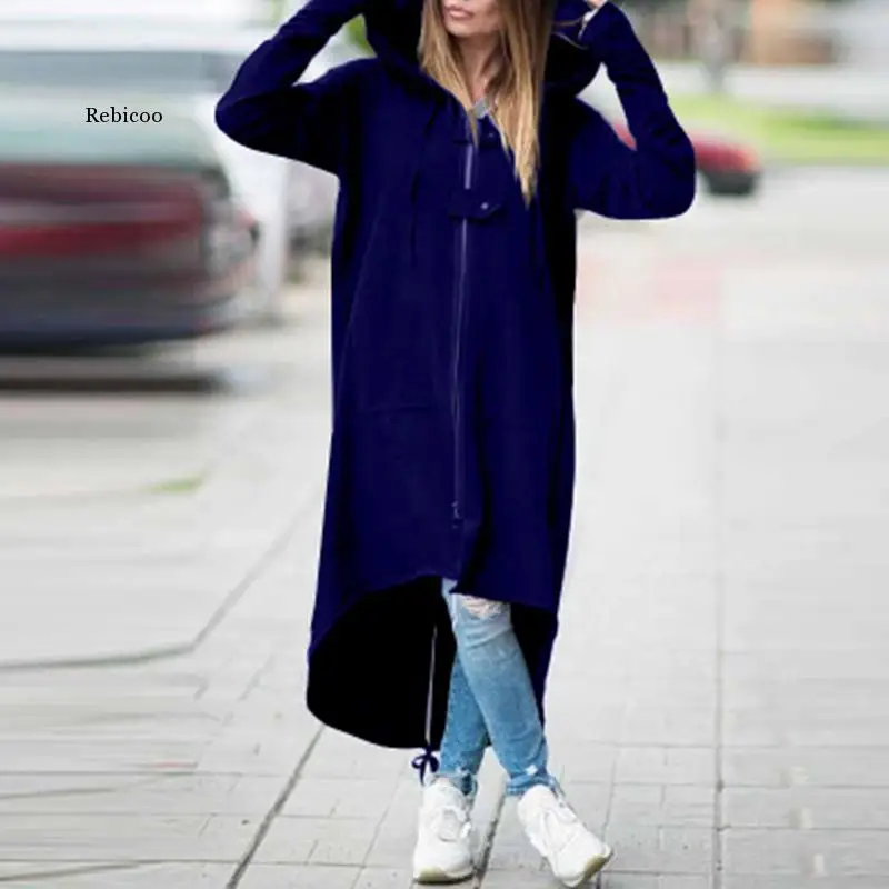 

Women Solid Long Hooded Hoodies Dress Casual Long Sleeve Fleece Sweatshirt Autumn Winter Zipper Buckle Oversized Pullovers