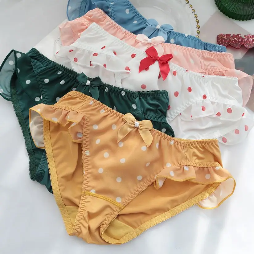 

Girls underwear women ropa interior femenina majtki damskie sexy panties women Sweet cute bow with lotus leaf dot bragas mujer