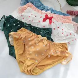 Girls underwear women ropa interior femenina majtki damskie sexy panties women Sweet cute bow with lotus leaf dot bragas mujer