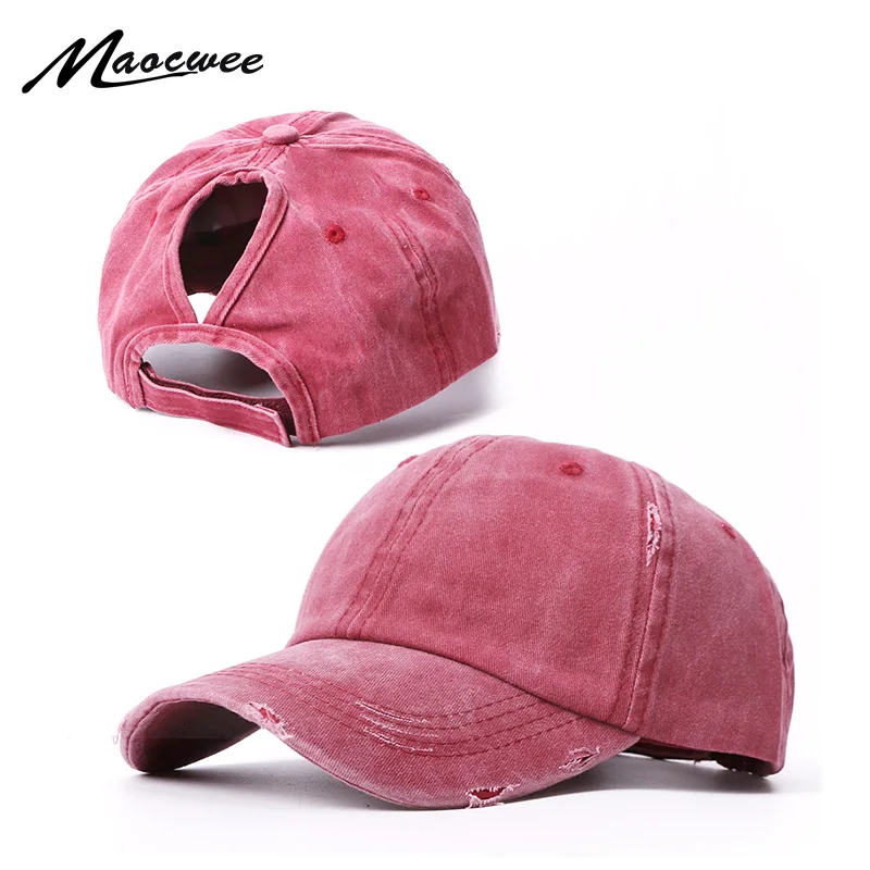 Baseball Caps Spring Autumn Hats For Women And Men Cotton Adult Caps Snapback Old Hole Ponytail Baseball Cap Outdoor Sports Hats