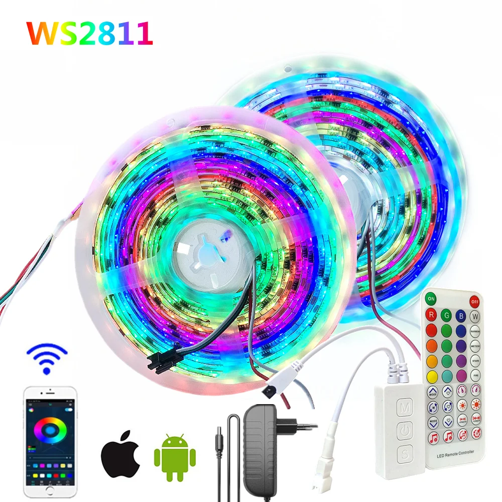 

RGB IC Led Tape DC12V Bluetooth Addressable WS2811 Smart Pixel Led Strip Kit Magic 5M 10M 5050 Home Bluetooth Voice Control