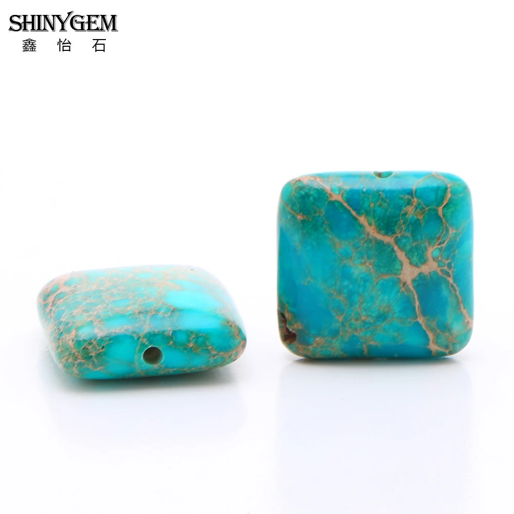 ShinyGem 14*14mm Charm Square Shape Sea Sediment Jaspers Bead Natural Blue Texture Stone Loose Bead For DIY Jewelry Making 20pcs