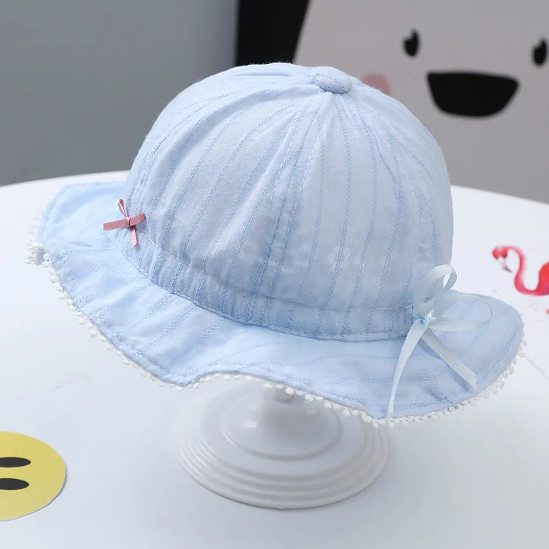 3 Colors Summer Outdor Sun Hat Baby Girls Cute Pink Cap Kids Cotton Breathable Bucket Hats with Stripes (for 3-18 Months Babies)