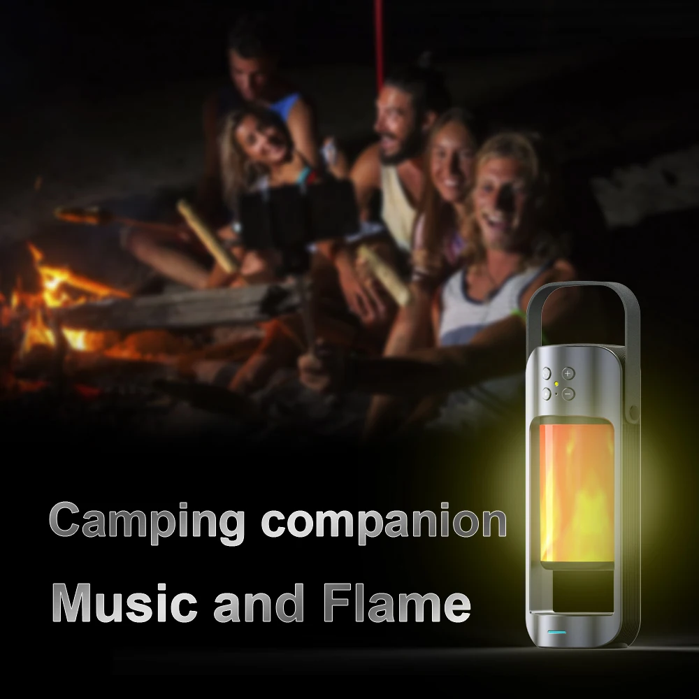 2020 New Hifi Flame Night Light USB Wireless Bluetooth Speaker Portable Mobile Charger Stereo TWS System Sport Alpha Flame Light