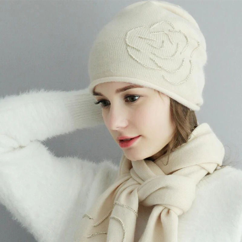 Women Hat Scarf Sets Autumn Winter New Wool Hats Fashion Elegant Casual Warm Beret Style Female Beanies