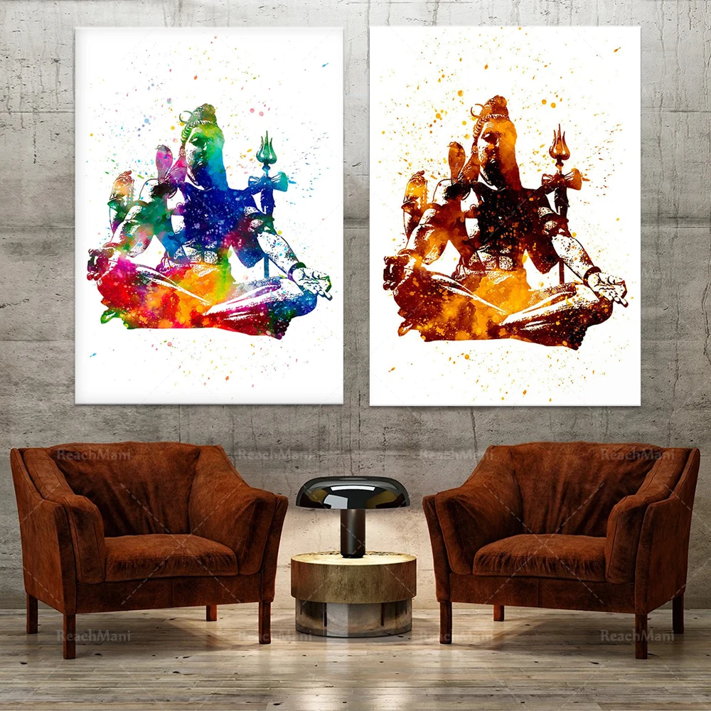 Shiva paintings, Shiva posters, Indian art prints, meditation posters, yoga gifts, wall art, Hindu gods, watercolor paintings