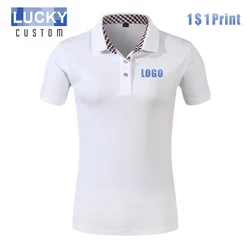 High Quality Women's Polo Shirt Cotton Short Sleeve Custom Printed Embroidery Solid Color Plaid Collar Polo Breathable Shirt