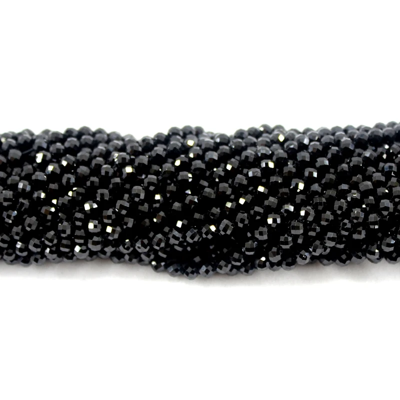 Natural Faceted Black Spinel 100% Shiny Bright Quality Loose Round Beads 2/3/4/6MM 15Inch For Jewelry Making Bracelet Necklace