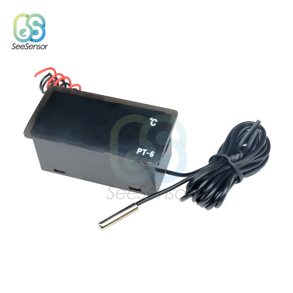 PT-6 Kỹ Thuật Số Xe Nhiệt Kế Xe Đồng Hồ Đo Nhiệt Độ Màn Hình AC 220V -40 ~ 110C Ô Tô Nhiệt Kế 2M NTC Cảm Biến