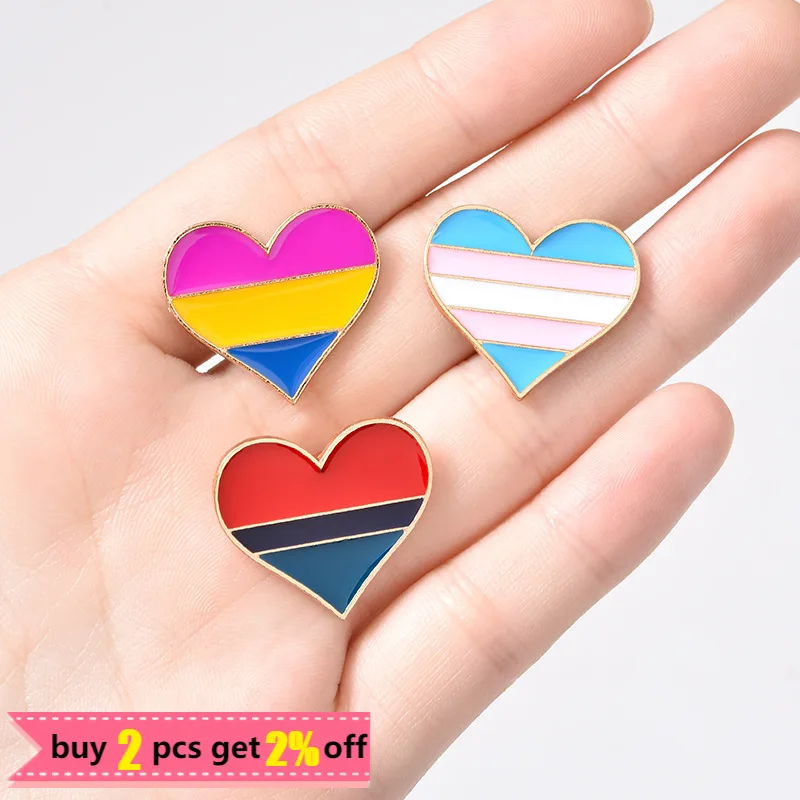 Pride LGBT Gay Heart Enamel Pin Colorful Flag Heart Badge Bisexual Pan Sexual Brooch Lapel Pin Wholesale Fashion Jewelry Gift