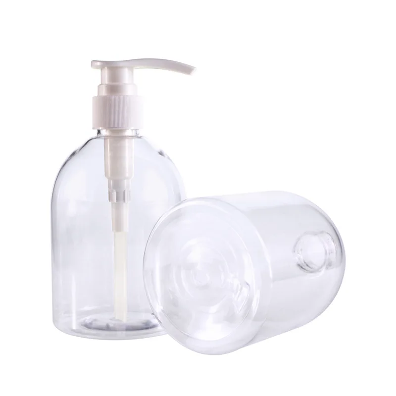 

300ML 500ML New Empty Round Clear Cosmetic Packaging Container White Lotion Pump PET Plastic Hand Sanitizer Bottle 10pieces