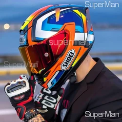 Shoei-オートバイのヘルメット,フルフェイス,青,x14,t5,乗馬,モトクロス,レーシング,オートバイ,新品