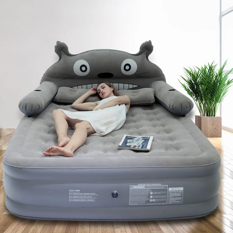 Cartoon 1/2 Person Heightened Comfortable Flocking Fabric Home Use Inflatable Air Bed Mattress Camping Cushion