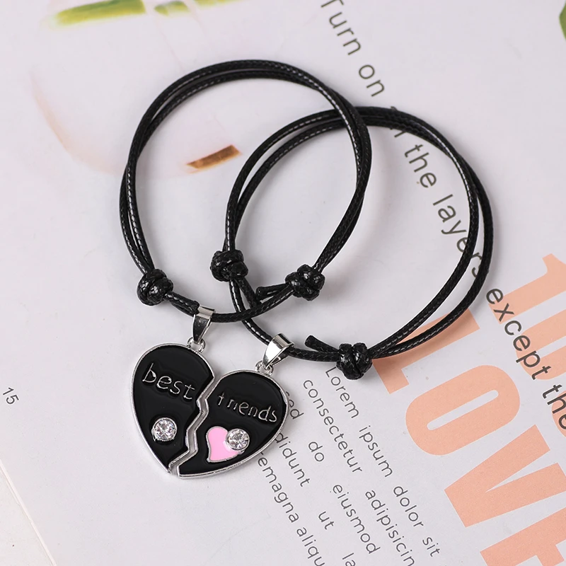 BBF Leather Rope Bracelet Fashion Heart-shaped Rhinestone Pendant Red And Black Four Colors Optional Good Friends Daily Gifts